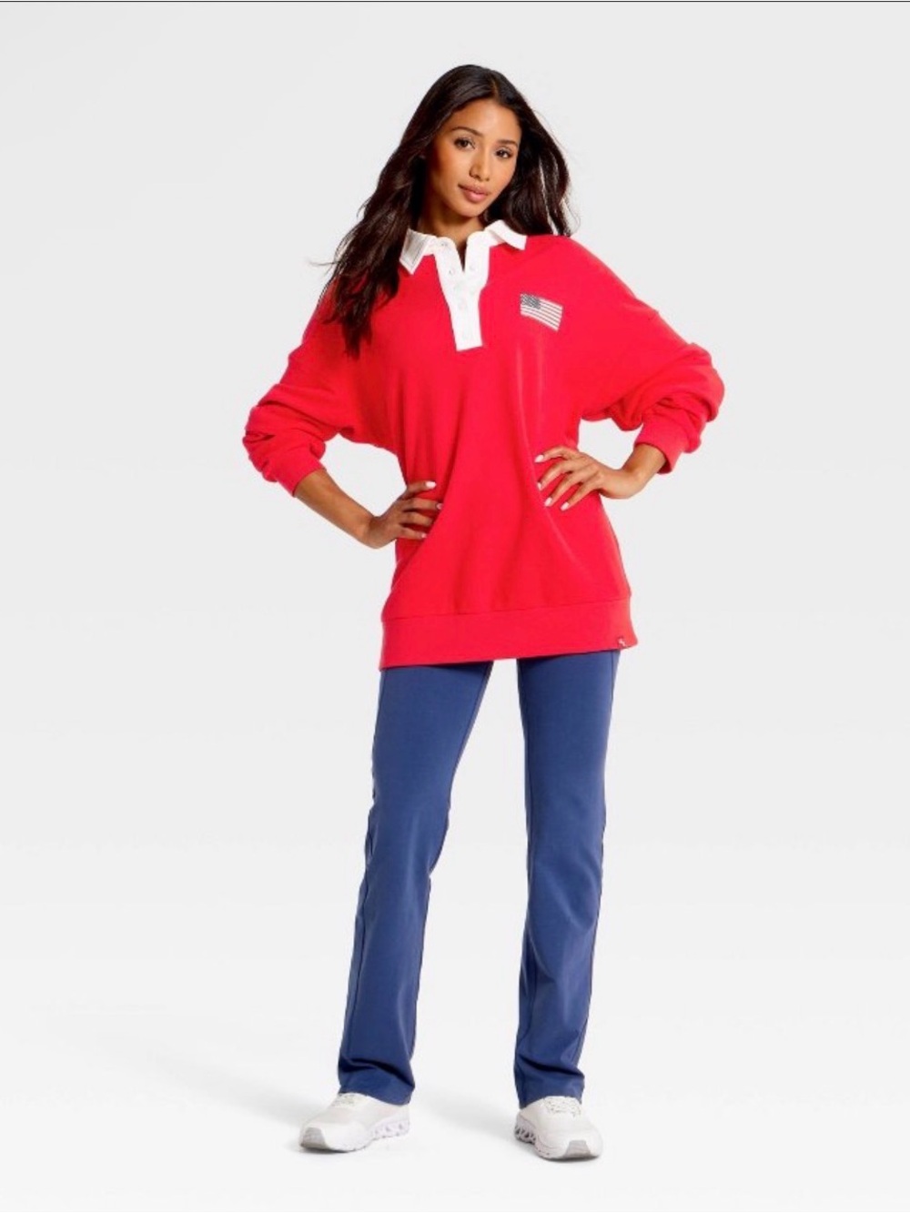 JoyLab Red V-Neck Rugby Sweater with White Contrast Collar - Picture 3 of 5